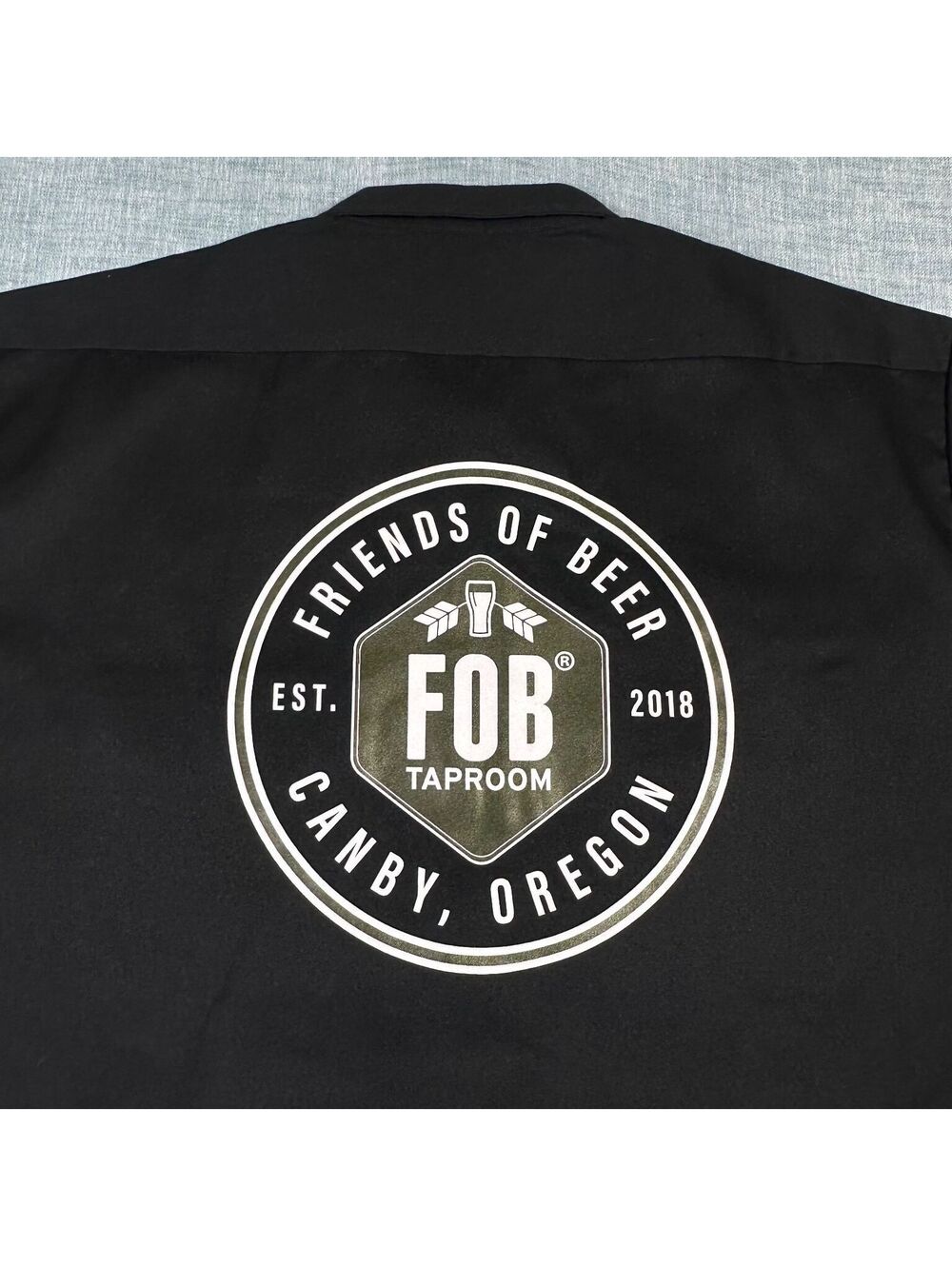 NWT Dickies Work Shirt FOB Taproom Canby Oregon Brewery Merch Mans Sz L Black